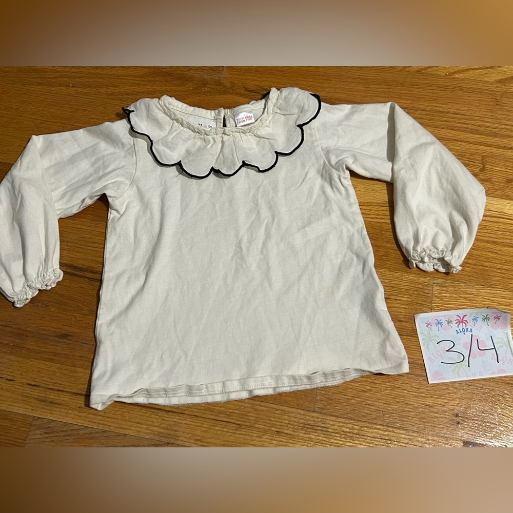 Zara Kids Beige Long Sleeve Top with Black Trim
